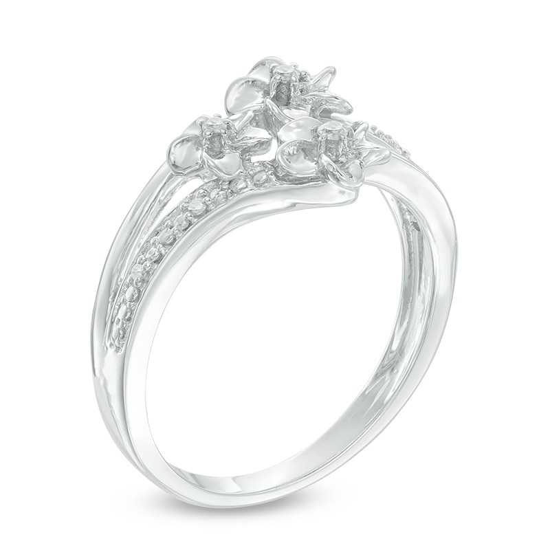 Diamond Accent Flower Split Shank Ring in Sterling Silver