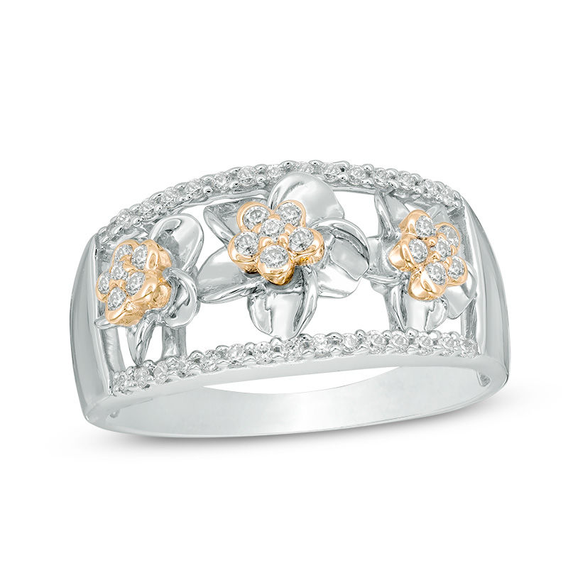0.30 CT. T.W. Diamond Cutout Flower Ring in Sterling Silver and 10K Gold|Peoples Jewellers