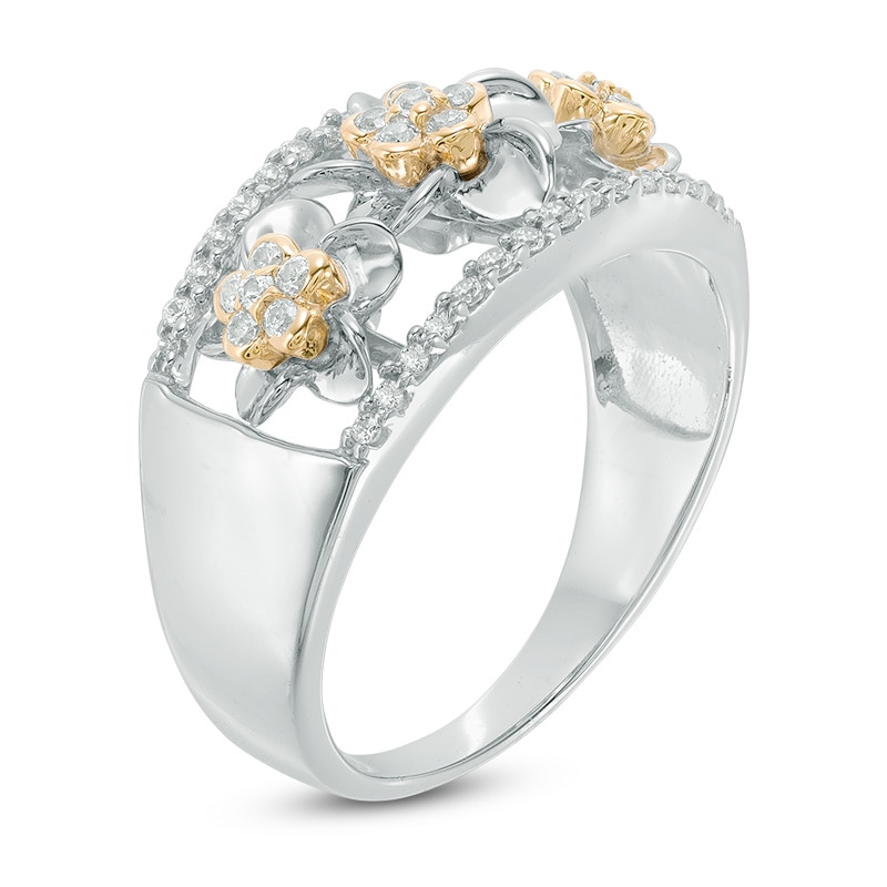 0.30 CT. T.W. Diamond Cutout Flower Ring in Sterling Silver and 10K Gold