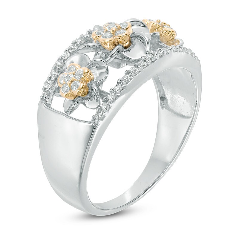 Main Image 2 of 0.30 CT. T.W. Diamond Cutout Flower Ring in Sterling Silver and 10K Gold