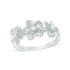 Thumbnail Image 1 of 0.09 CT. T.W. Diamond Flower Three Stone Ring in 10K White Gold