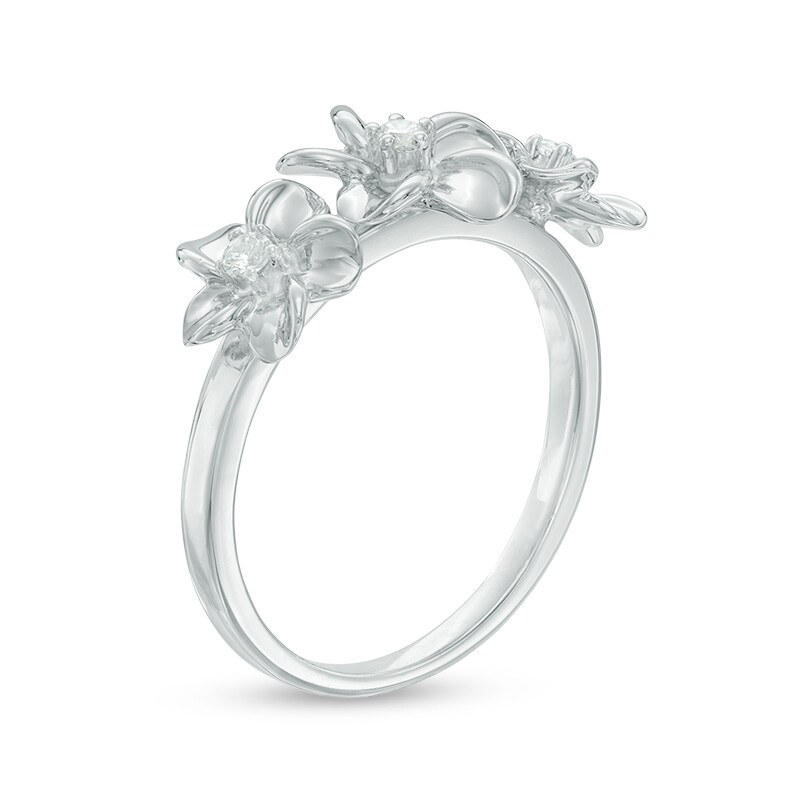 0.09 CT. T.W. Diamond Flower Three Stone Ring in 10K White Gold