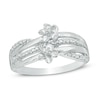 Thumbnail Image 0 of 0.09 CT. T.W. Diamond Flower Crossover Ring in Sterling Silver