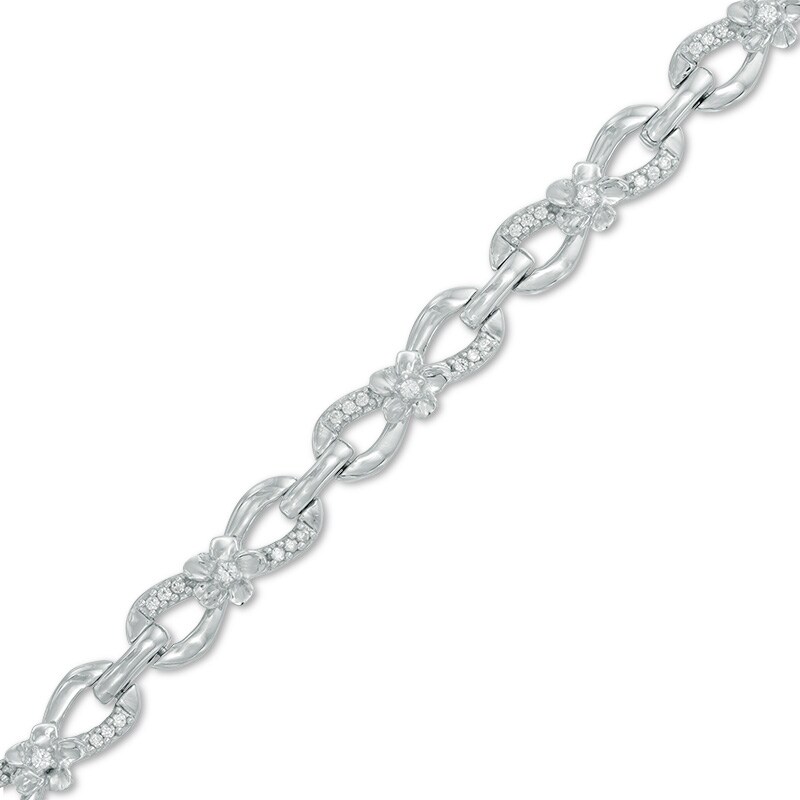 0.30 CT. T.W. Diamond Infinity Link Flower Bracelet in Sterling Silver - 7.5"