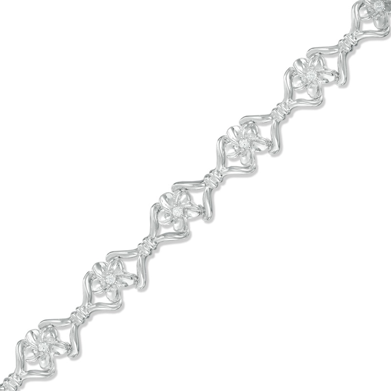 0.18 CT. T.W. Diamond Flower Fashion Link Bracelet in 10K White Gold|Peoples Jewellers