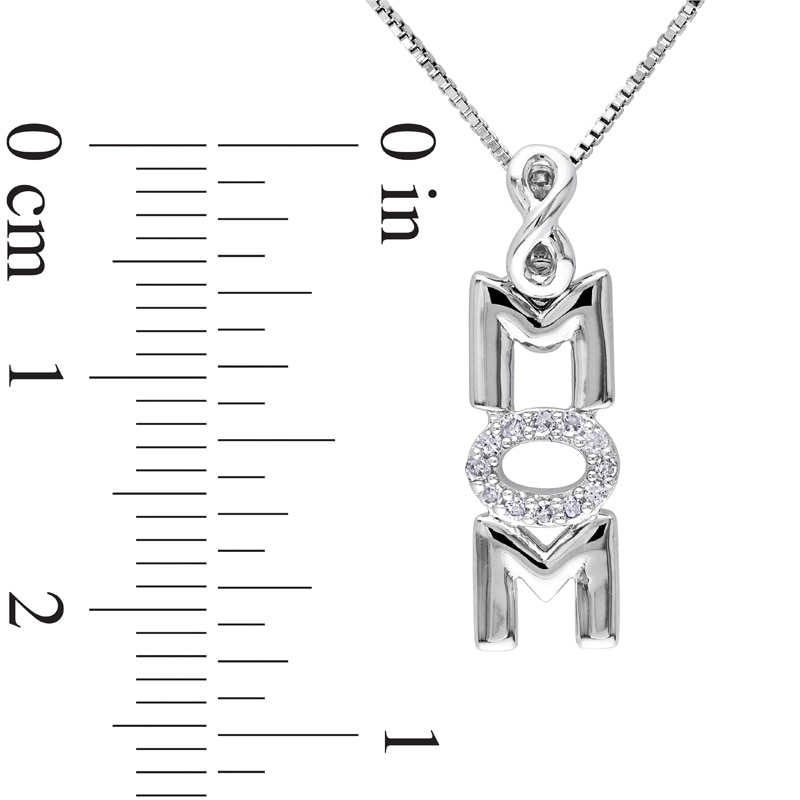 Diamond Accent Vertical "MOM" Infinity Pendant in Sterling Silver