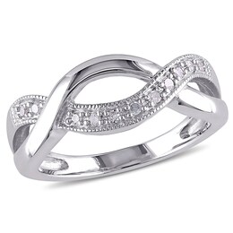 Diamond Accent Vintage-Style Crossover Ring in Sterling Silver