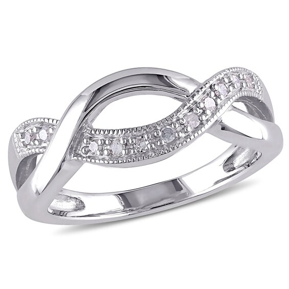 Diamond Accent Vintage-Style Crossover Ring in Sterling Silver