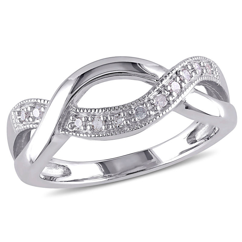 Diamond Accent Vintage-Style Crossover Ring in Sterling Silver