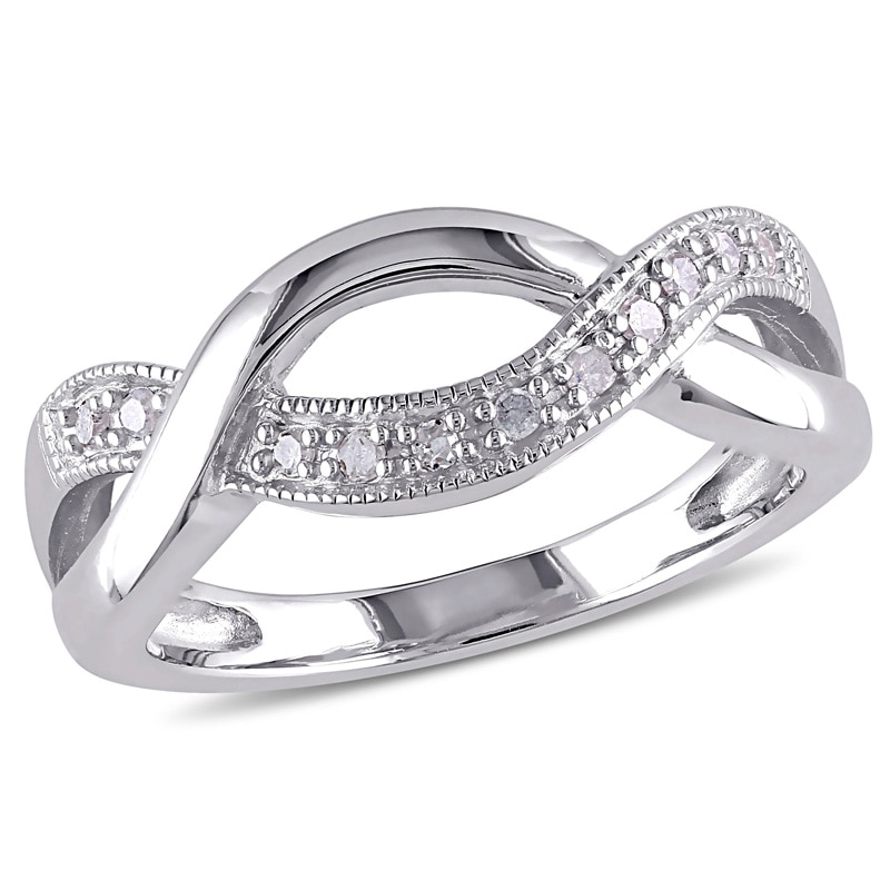 Diamond Accent Vintage-Style Crossover Ring in Sterling Silver