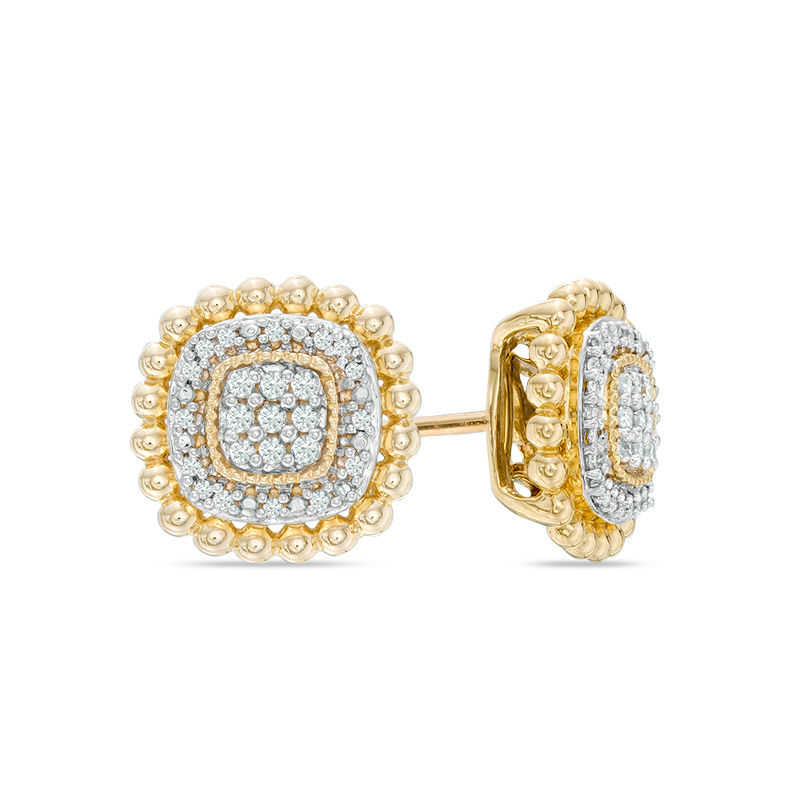 0.15 CT. T.W. Composite Diamond Cushion Frame Vintage-Style Stud Earrings in 10K Gold