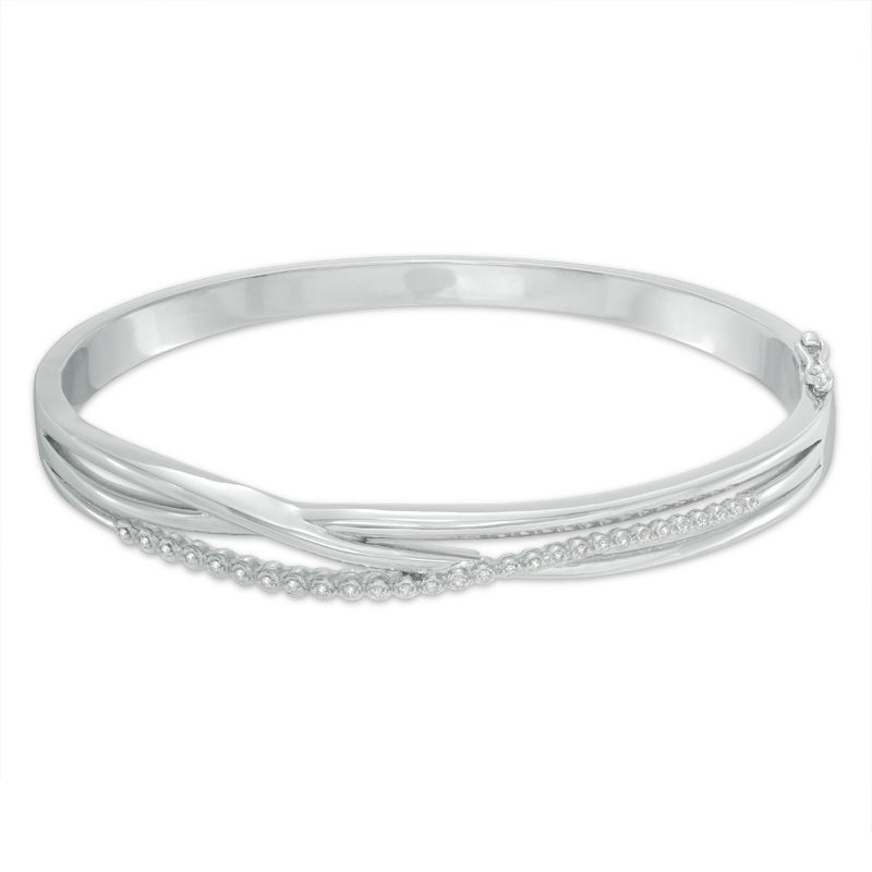 0.15 CT. T.W. Diamond Layered Crossover Bangle in Sterling Silver