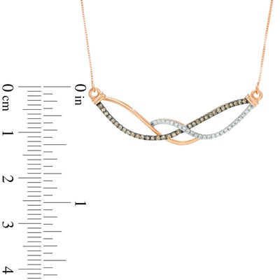 0.25 CT. T.W. Champagne and White Diamond Crossover Necklace in 10K Rose Gold