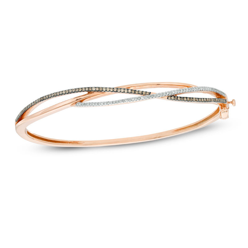 Main Image 1 of 0.50 CT. T.W. Champagne and White Diamond Crossover Bangle in 10K Rose Gold