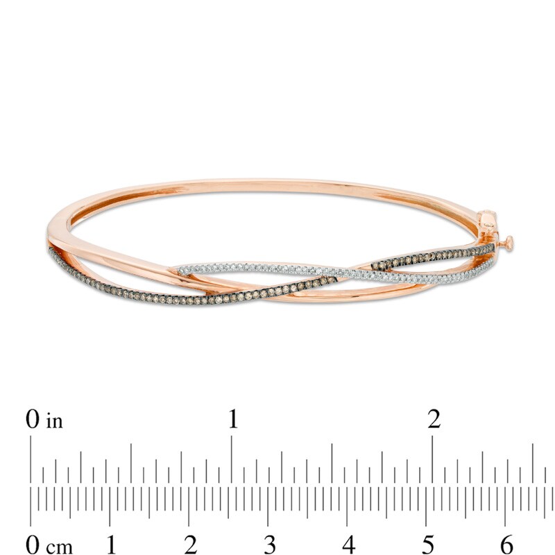 Main Image 2 of 0.50 CT. T.W. Champagne and White Diamond Crossover Bangle in 10K Rose Gold