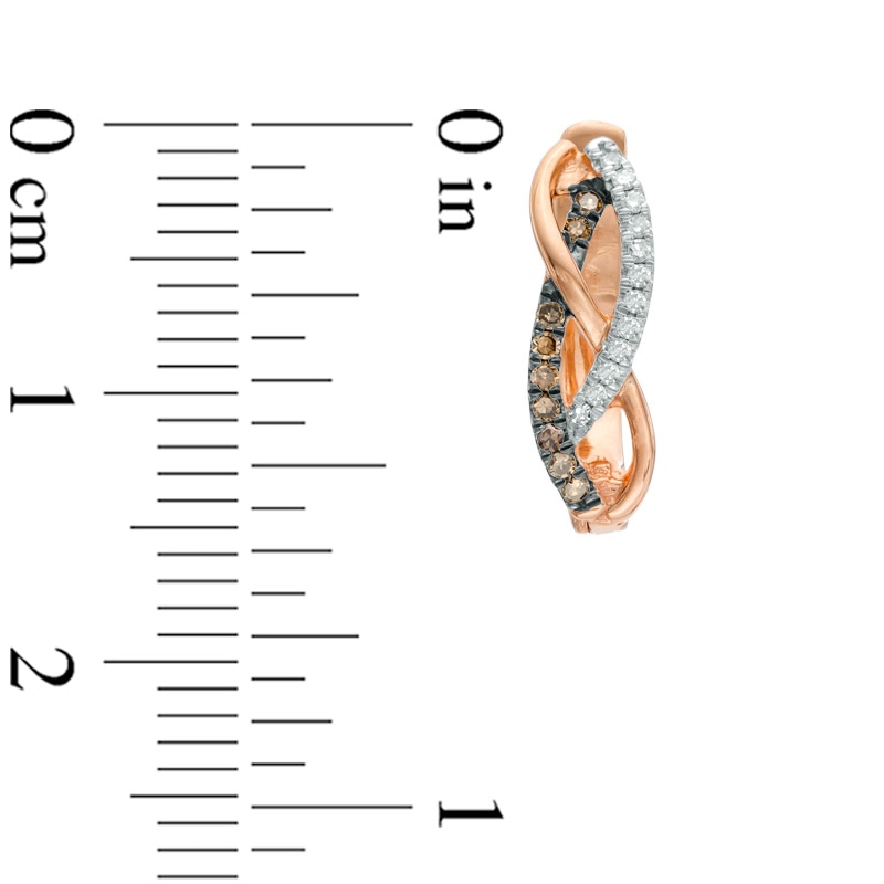 Main Image 2 of 0.20 CT. T.W. Champagne and White Diamond Infinity Hoop Earrings in 10K Rose Gold
