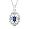 Thumbnail Image 0 of Oval Lab-Created Blue Sapphire and Diamond Accent Vintage-Style Pendant in Sterling Silver