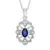 Thumbnail Image 1 of Oval Lab-Created Blue Sapphire and Diamond Accent Vintage-Style Pendant in Sterling Silver