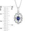 Thumbnail Image 1 of Oval Lab-Created Blue Sapphire and Diamond Accent Vintage-Style Pendant in Sterling Silver