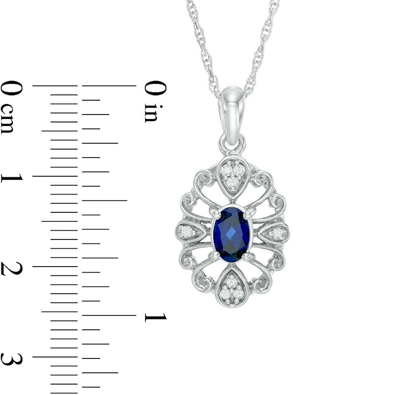 Oval Lab-Created Blue Sapphire and Diamond Accent Vintage-Style Pendant in Sterling Silver