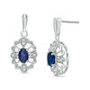 Thumbnail Image 0 of Oval Lab-Created Blue Sapphire and Diamond Accent Vintage-Style Frame Drop Earrings in Sterling Silver
