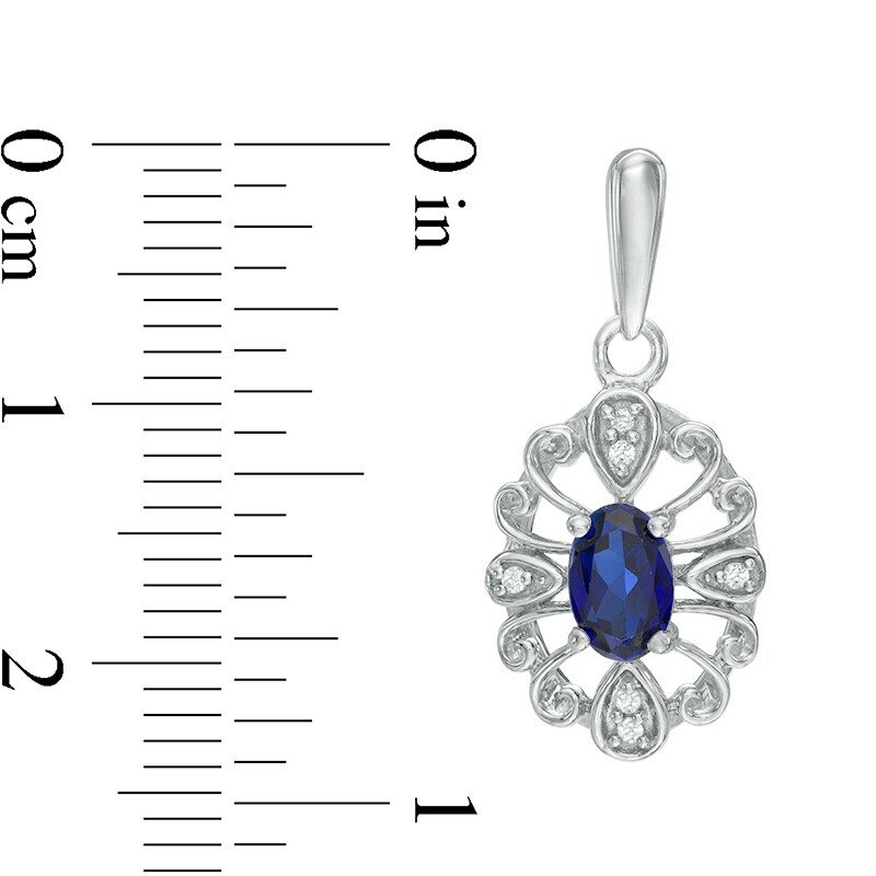 Main Image 2 of Oval Lab-Created Blue Sapphire and Diamond Accent Vintage-Style Frame Drop Earrings in Sterling Silver