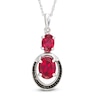 Thumbnail Image 0 of Oval Lab-Created Ruby and 0.09 CT. T.W. Enhanced Black and White Diamond Double Drop Pendant in 10K White Gold