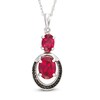 Thumbnail Image 0 of Oval Lab-Created Ruby and 0.09 CT. T.W. Enhanced Black and White Diamond Double Drop Pendant in 10K White Gold