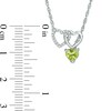 Thumbnail Image 2 of 5.0mm Heart-Shaped Peridot and Diamond Accent Double Heart Lariat Necklace in Sterling Silver - 17.5"
