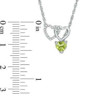 5.0mm Heart-Shaped Peridot and Diamond Accent Double Heart Lariat Necklace in Sterling Silver - 17.5"