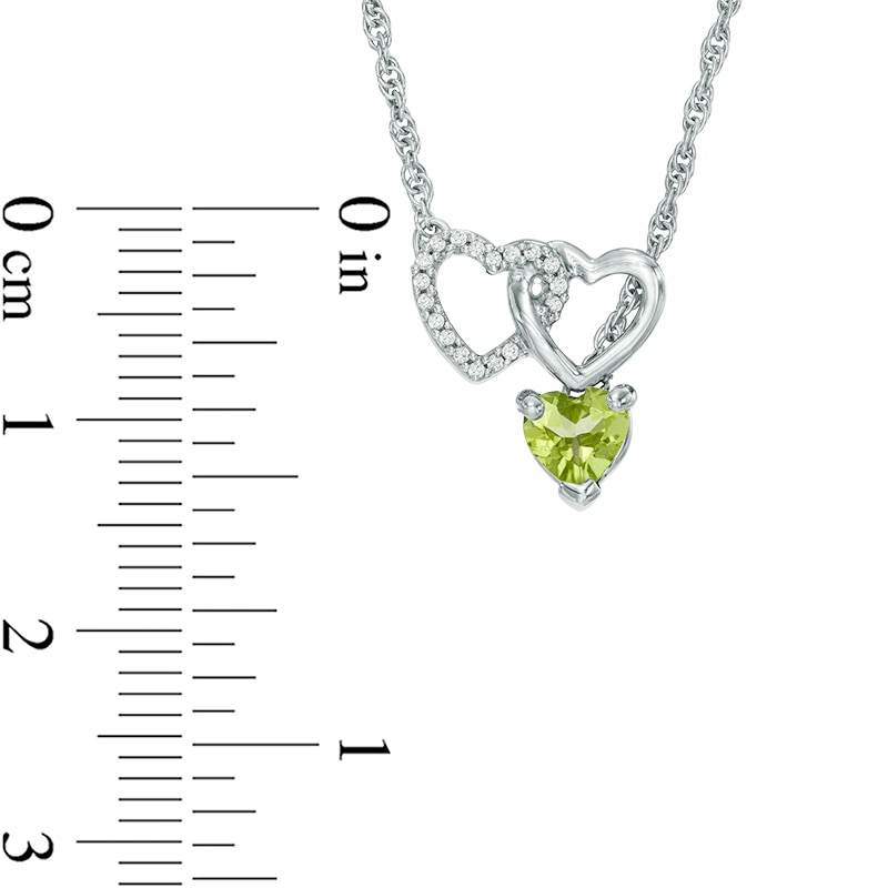 Main Image 2 of 5.0mm Heart-Shaped Peridot and Diamond Accent Double Heart Lariat Necklace in Sterling Silver - 17.5"