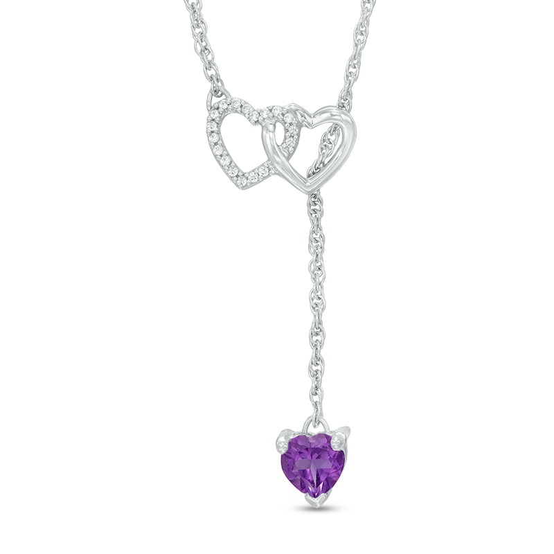 5.0mm Heart-Shaped Amethyst and Diamond Accent Double Heart Lariat Necklace in Sterling Silver - 17.5"|Peoples Jewellers