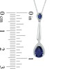 Thumbnail Image 2 of Pear-Shaped Lab-Created Blue Sapphire and 0.09 CT. T.W. Diamond Frame Drop Pendant in Sterling Silver