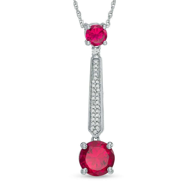 Lab-Created Ruby, White Sapphire and Diamond Accent Drop Pendant in Sterling Silver