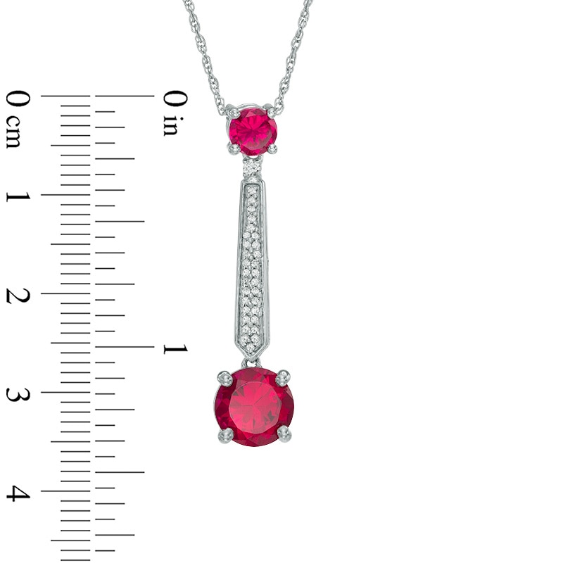 Lab-Created Ruby, White Sapphire and Diamond Accent Drop Pendant in Sterling Silver