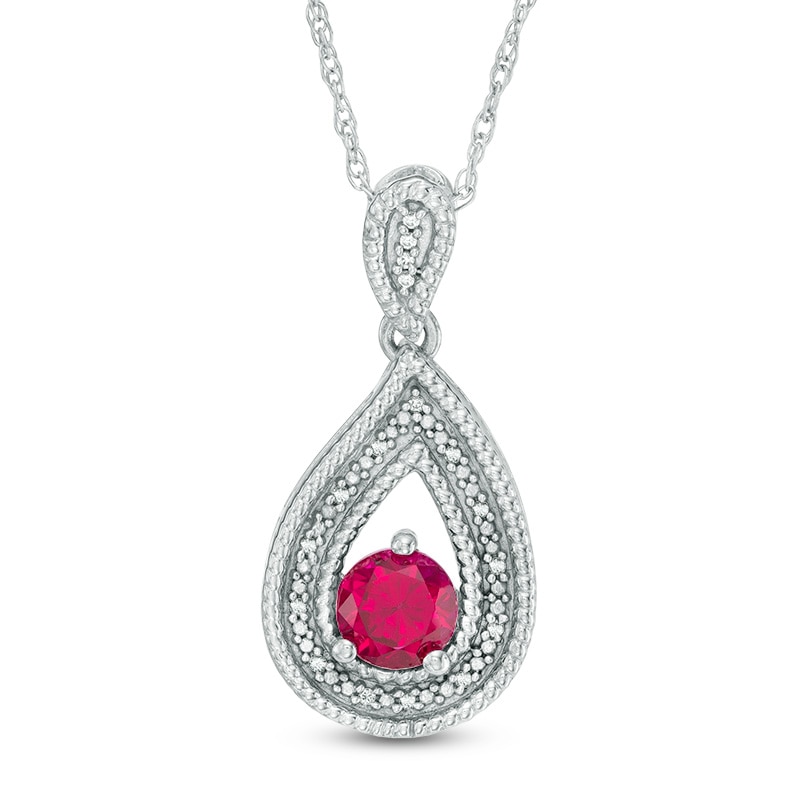 5.5mm Lab-Created Ruby and Diamond Accent Teardrop Pendant in 10K White Gold|Peoples Jewellers