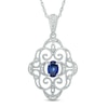 Thumbnail Image 1 of Oval Lab-Created Blue Sapphire and Diamond Accent Vintage-Style Pendant in Sterling Silver