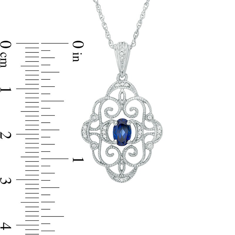 Oval Lab-Created Blue Sapphire and Diamond Accent Vintage-Style Pendant in Sterling Silver