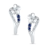 Thumbnail Image 0 of Lab-Created Blue Sapphire and Diamond Accent Flower Drop Earrings in Sterling Silver