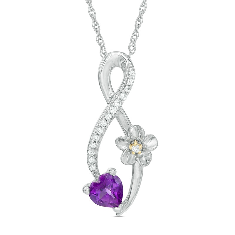 5.0mm Heart-Shaped Amethyst and Diamond Accent Infinity Flower Pendant in Sterling Silver and 10K Gold|Peoples Jewellers