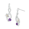Thumbnail Image 1 of Heart-Shaped Amethyst and 0.09 CT. T.W. Diamond Infinity Flower Drop Earrings in Sterling Silver and 10K Gold