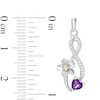 Thumbnail Image 2 of Heart-Shaped Amethyst and 0.09 CT. T.W. Diamond Infinity Flower Drop Earrings in Sterling Silver and 10K Gold
