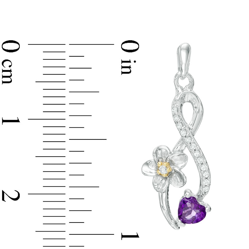 Main Image 2 of Heart-Shaped Amethyst and 0.09 CT. T.W. Diamond Infinity Flower Drop Earrings in Sterling Silver and 10K Gold