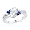 Thumbnail Image 0 of Lab-Created Blue Sapphire and Diamond Accent Flower Tri-Sides Bypass Ring in Sterling Silver