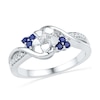 Thumbnail Image 1 of Lab-Created Blue Sapphire and Diamond Accent Flower Tri-Sides Bypass Ring in Sterling Silver