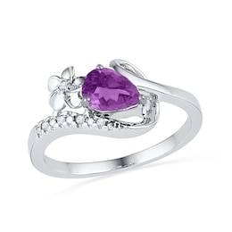 Pear-Shaped Amethyst and Diamond Accent Flower Loop Ring in Sterling Silver