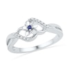 Thumbnail Image 0 of Lab-Created Blue Sapphire and Diamond Accent Flower Ring in Sterling Silver