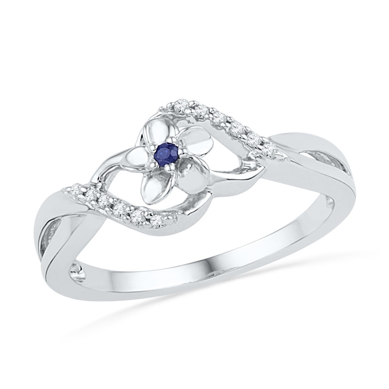 Lab-Created Blue Sapphire and Diamond Accent Flower Ring in Sterling Silver