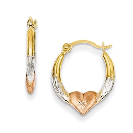 Diamond-Cut Heart Hoop Earrings in 14K Tri-Tone Gold