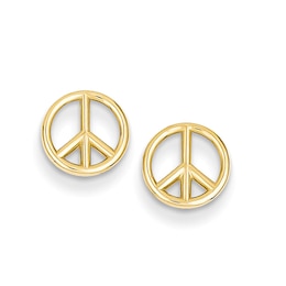 Peace Sign Stud Earrings in 14K Gold